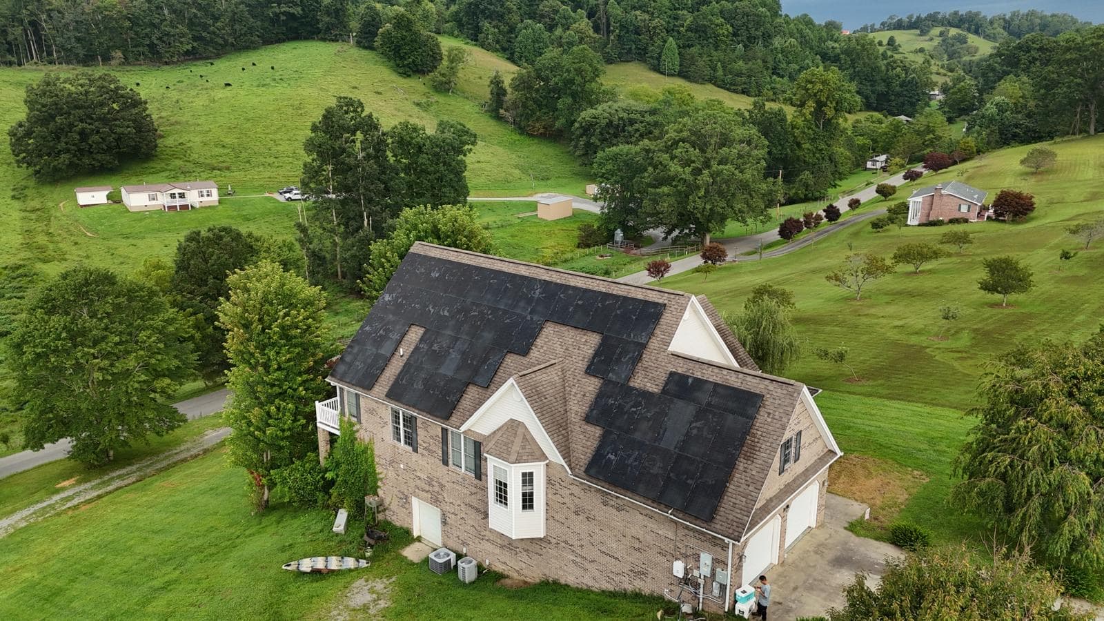 Completed residential solar array viewed from above